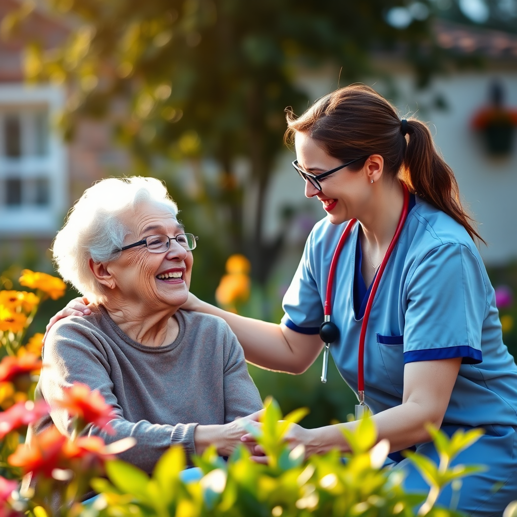 Caregiver and individual in garden