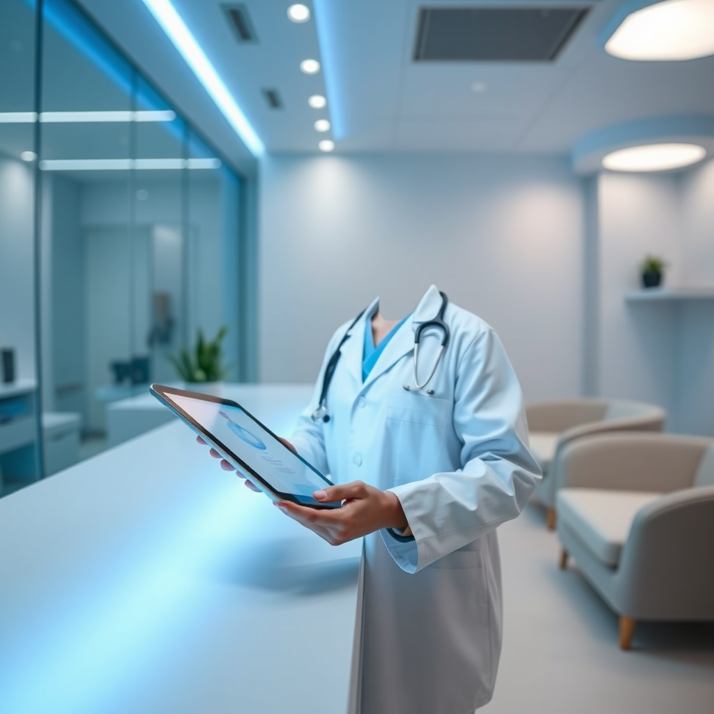 Clinician on tablet illustration