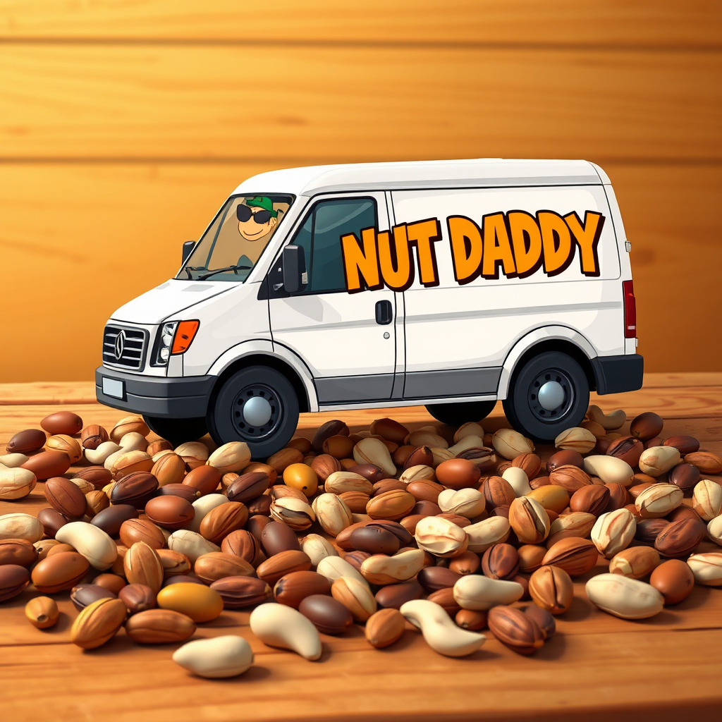 Branded delivery van among scattered nuts