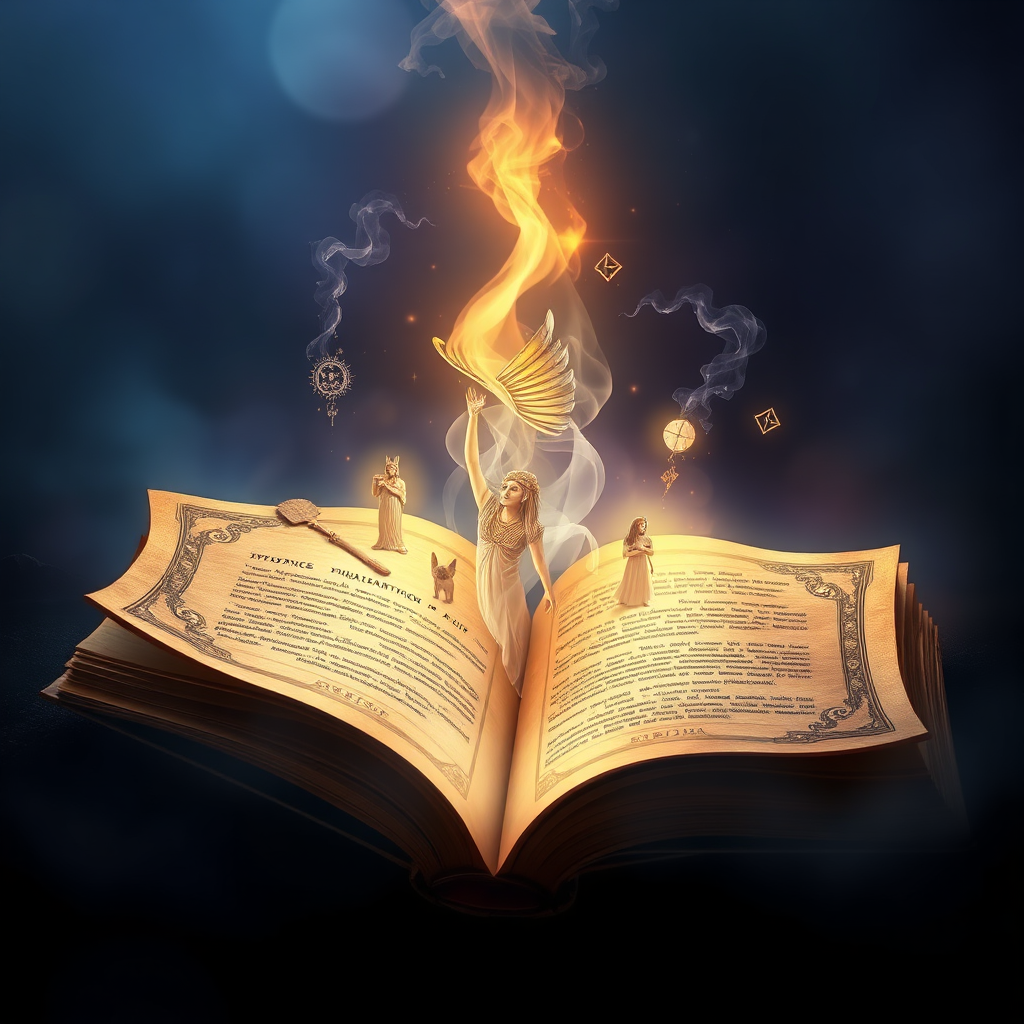 An ancient book emitting mystical light