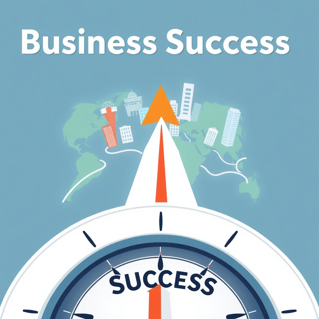 A compass pointing towards a clear direction labeled 'Business Success'. The background features a stylized map with different corporate structures marked as potential destinations. Use a clean, modern style and a bright, optimistic color palette.