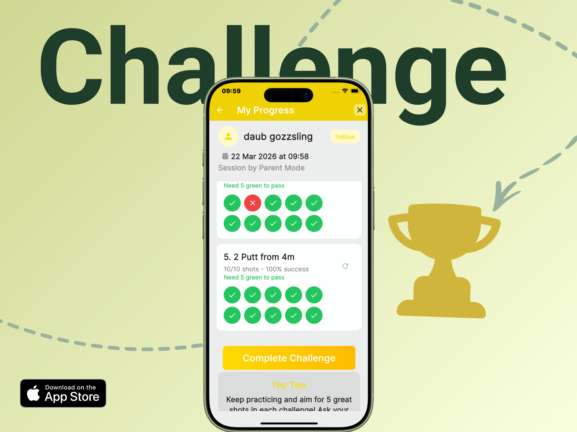 image showing challenges on the app