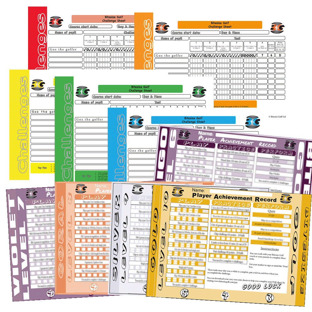 challenge sheets laid out