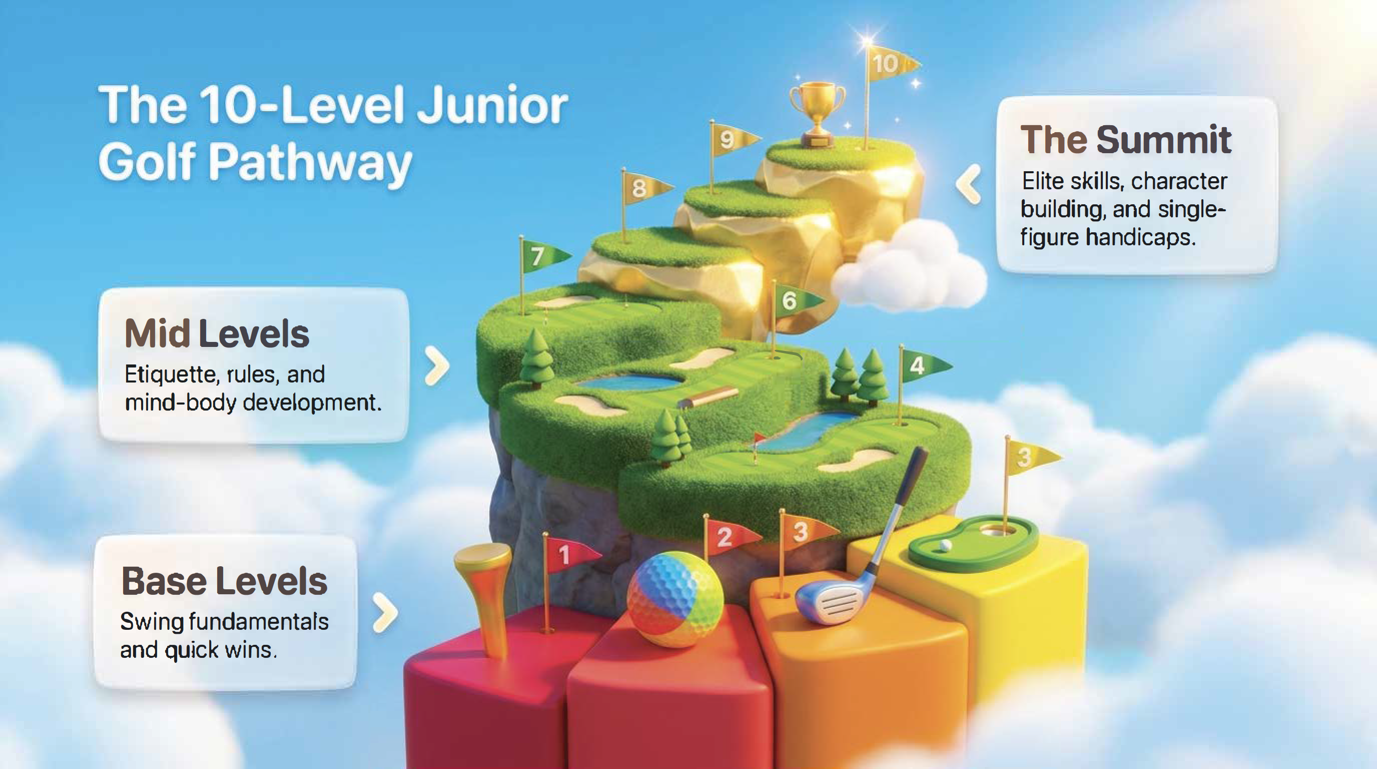 the 10 level pathway as a colourful stairway into the sky