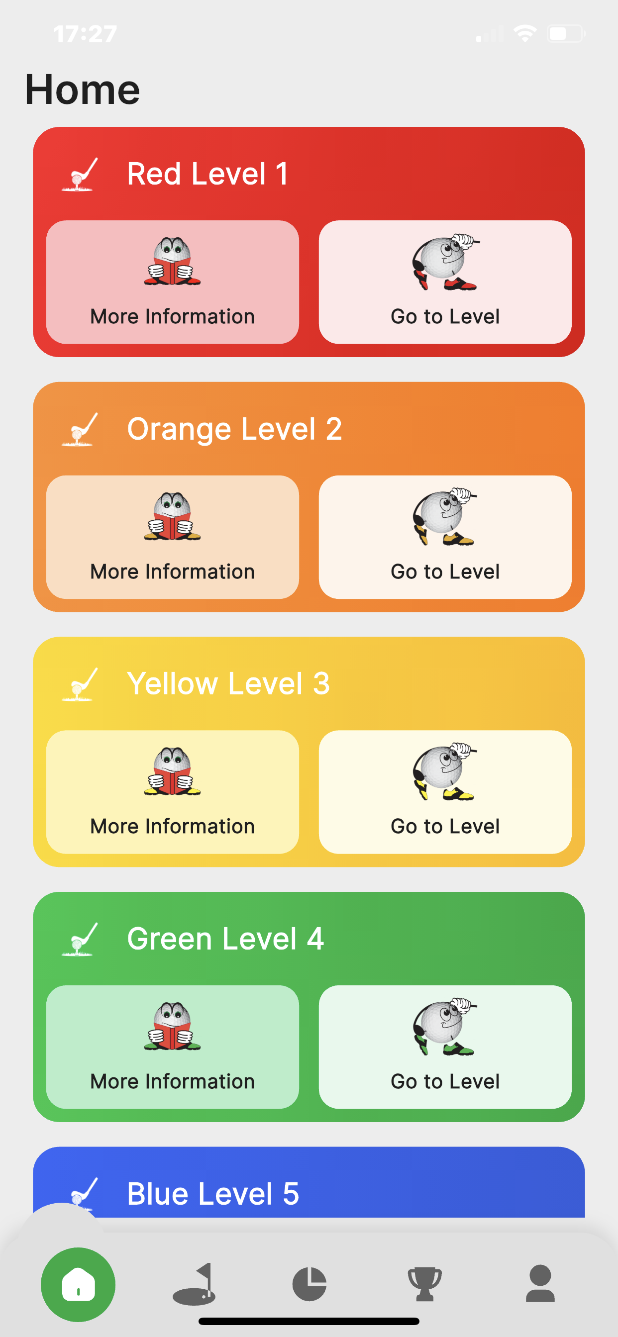 app page 1 showing 5 levels