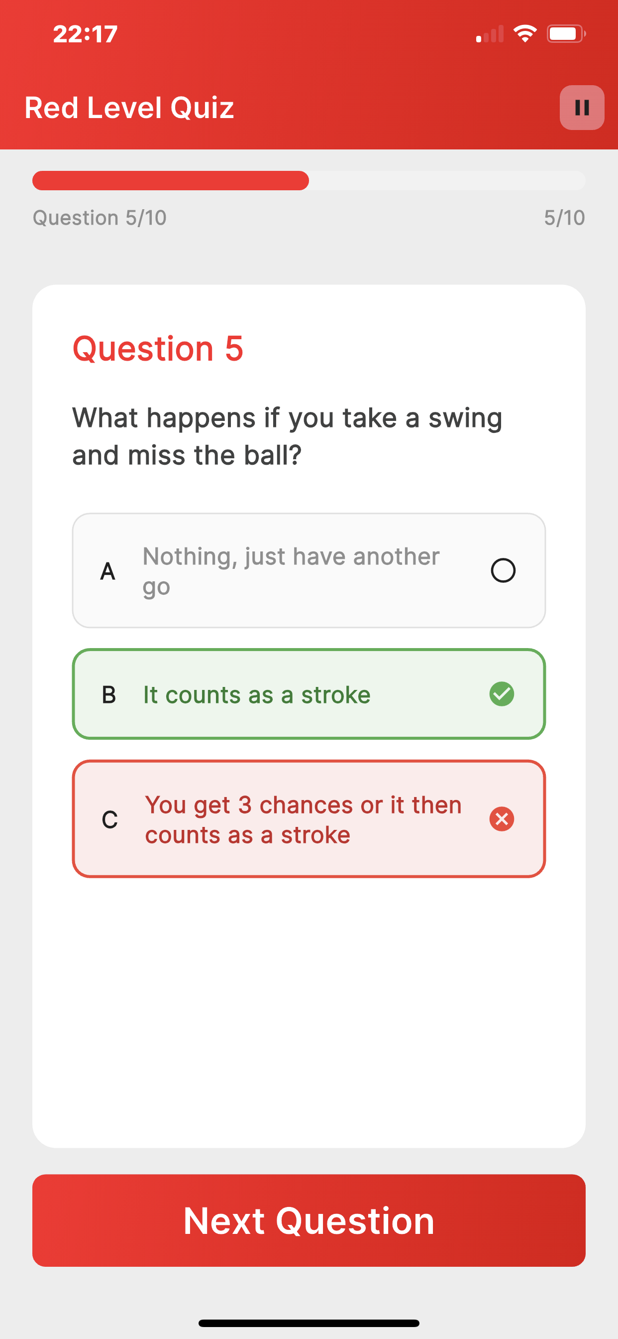 app page showing quizzes