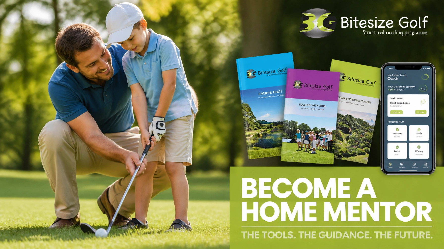 parent helping young child take a putt