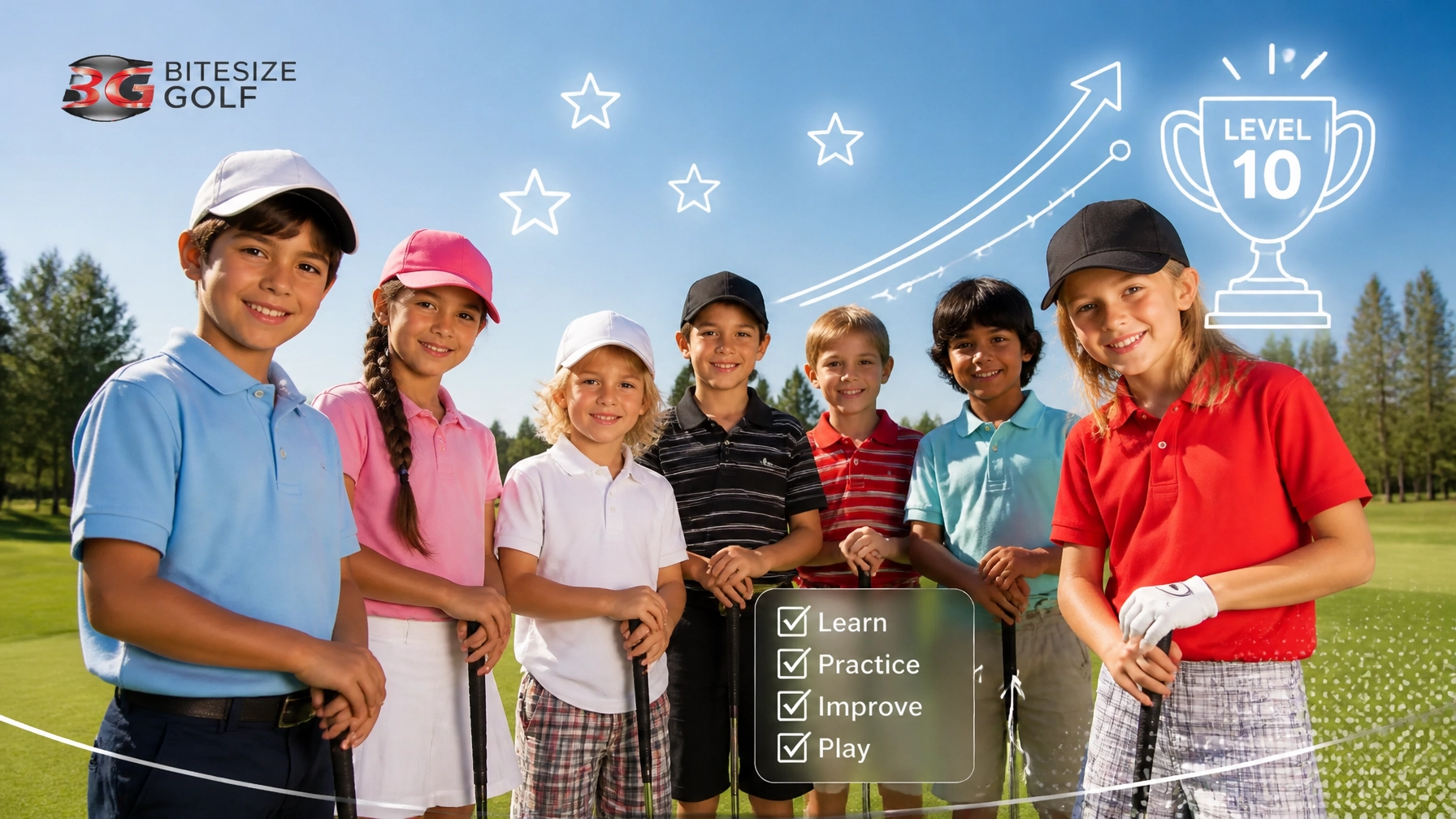 group of bright kids with graphic showing how far they've improved