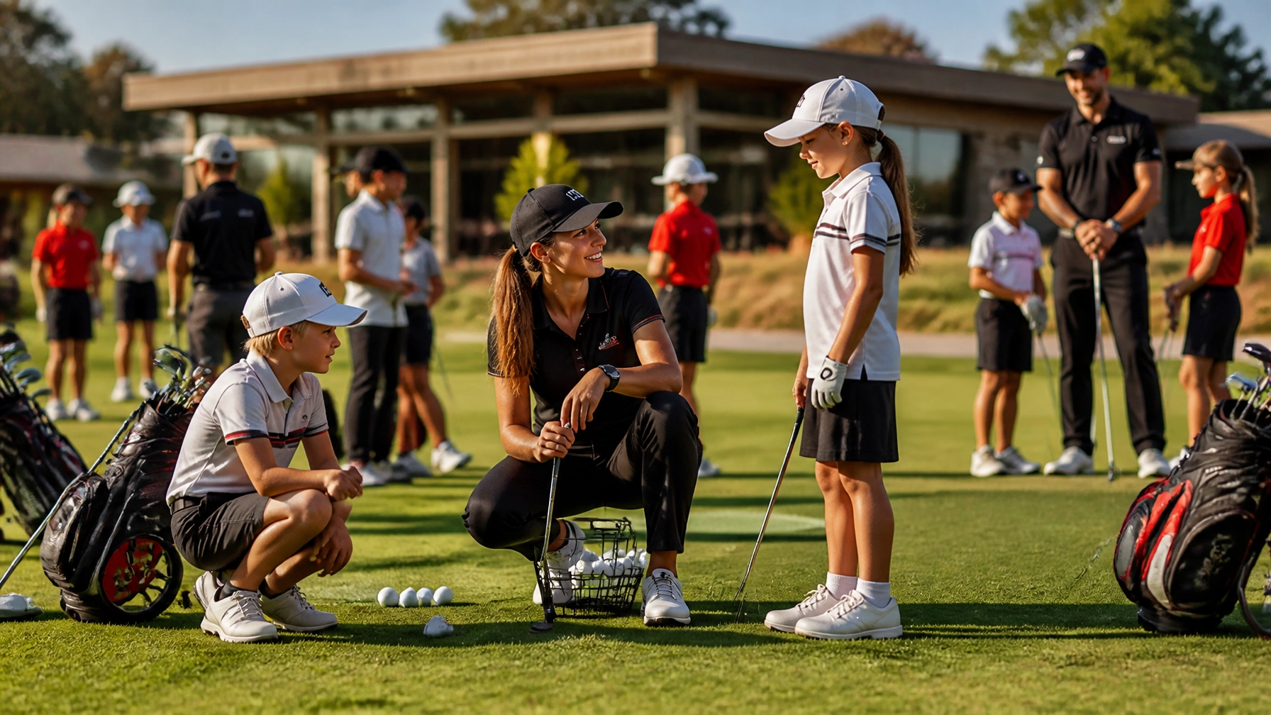 Female coach with her class of pupils
