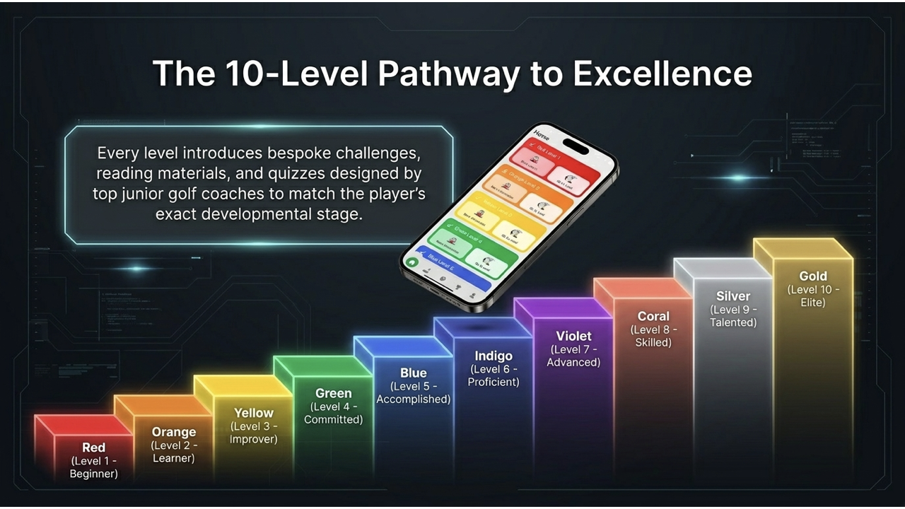 The ten Bitesize Golf levels, progressing from Red to Gold.