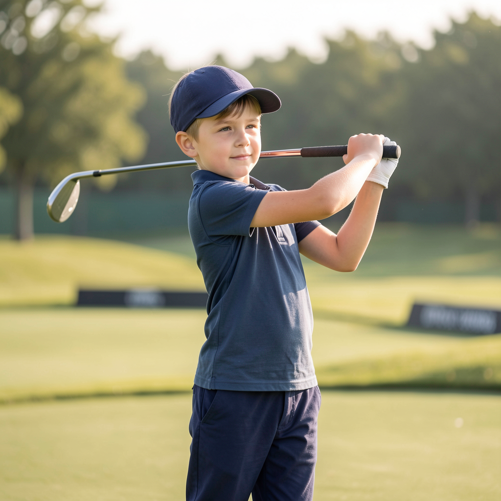 Junior golfer practicing a swing