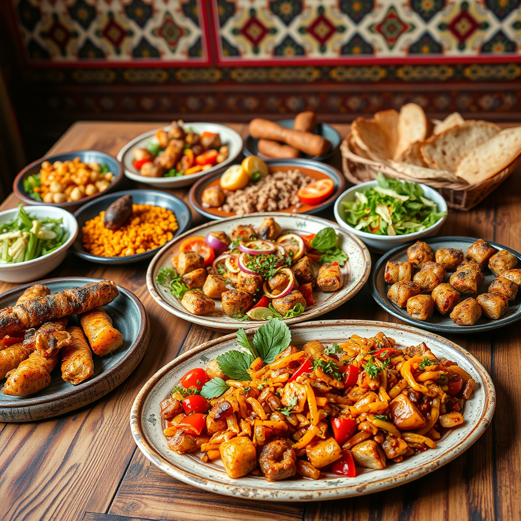 Delicious spread of traditional Turkish dishes