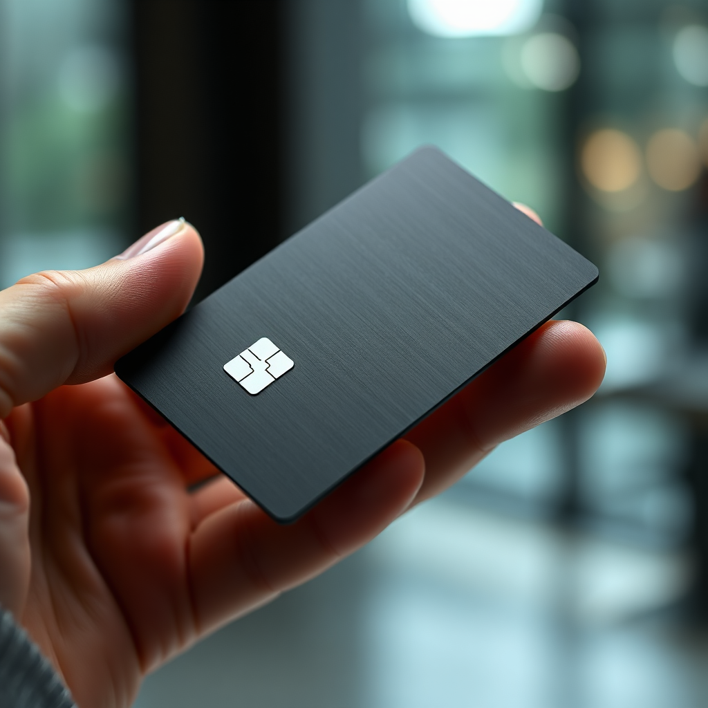 Slow-motion close-up of a luxury matte black metal card