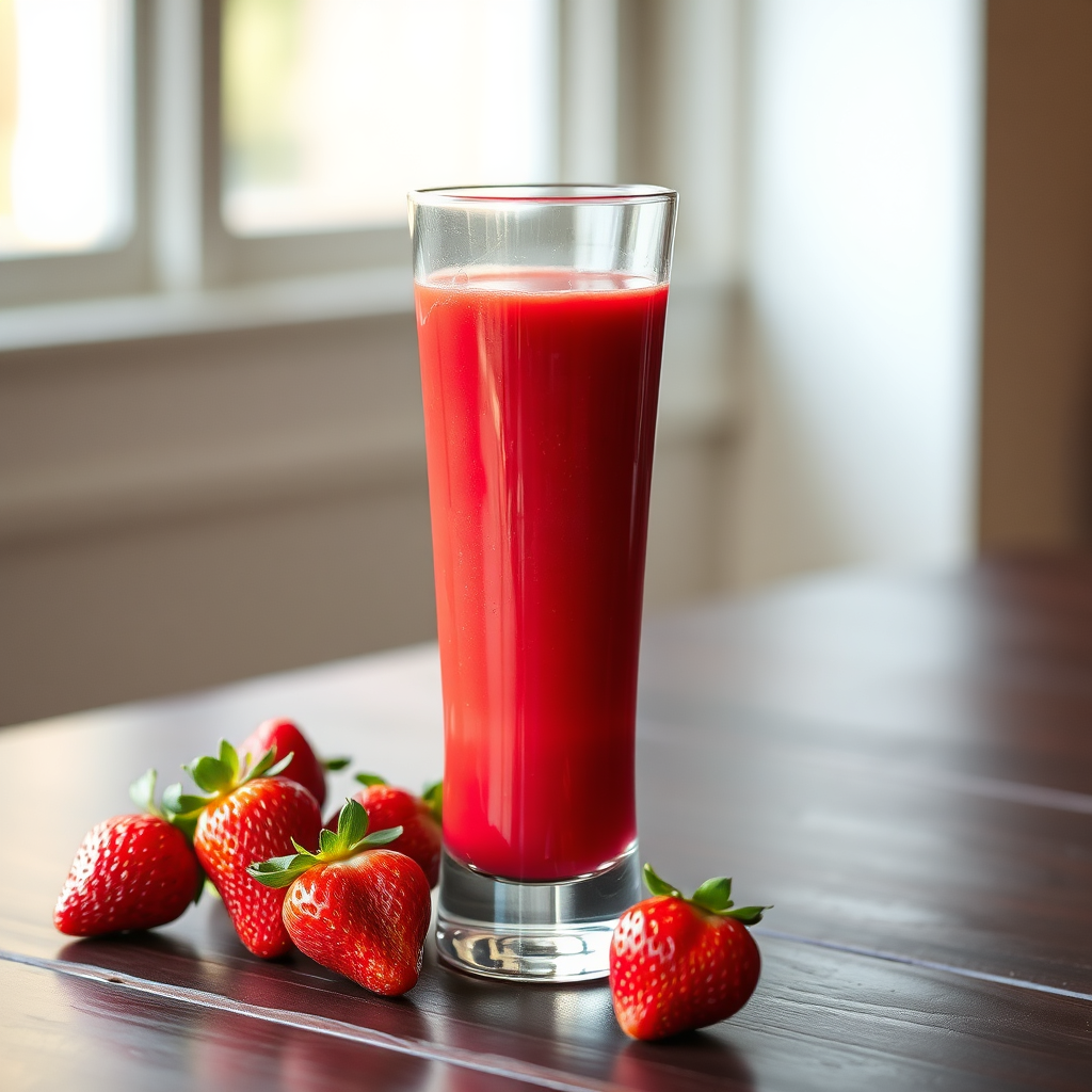 Vibrant red strawberry juice with fresh berries