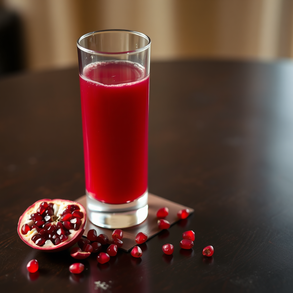 Deep red pomegranate juice with fresh arils