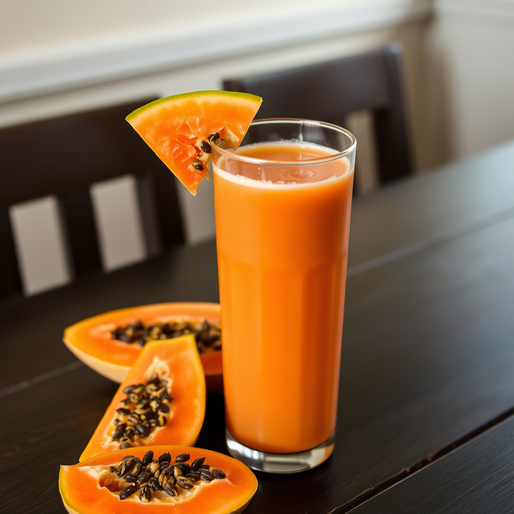 Orange-pink papaya juice with fresh papaya