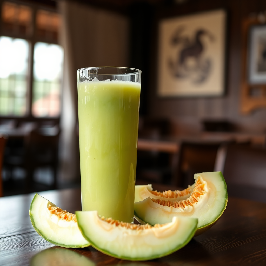 Pale green melon juice with fresh slices