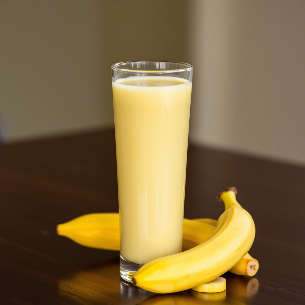 Creamy banana juice with fresh banana slices