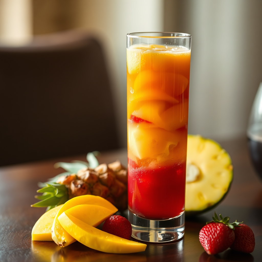 Colorful mixed fruit juice with assorted fruits