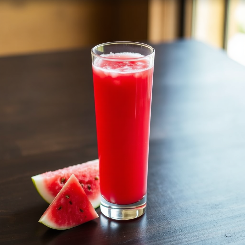 Bright red watermelon juice with fresh slices