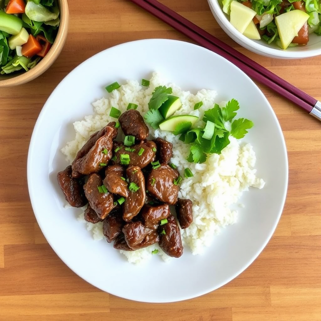 Beef Bot with White Rice and Salad