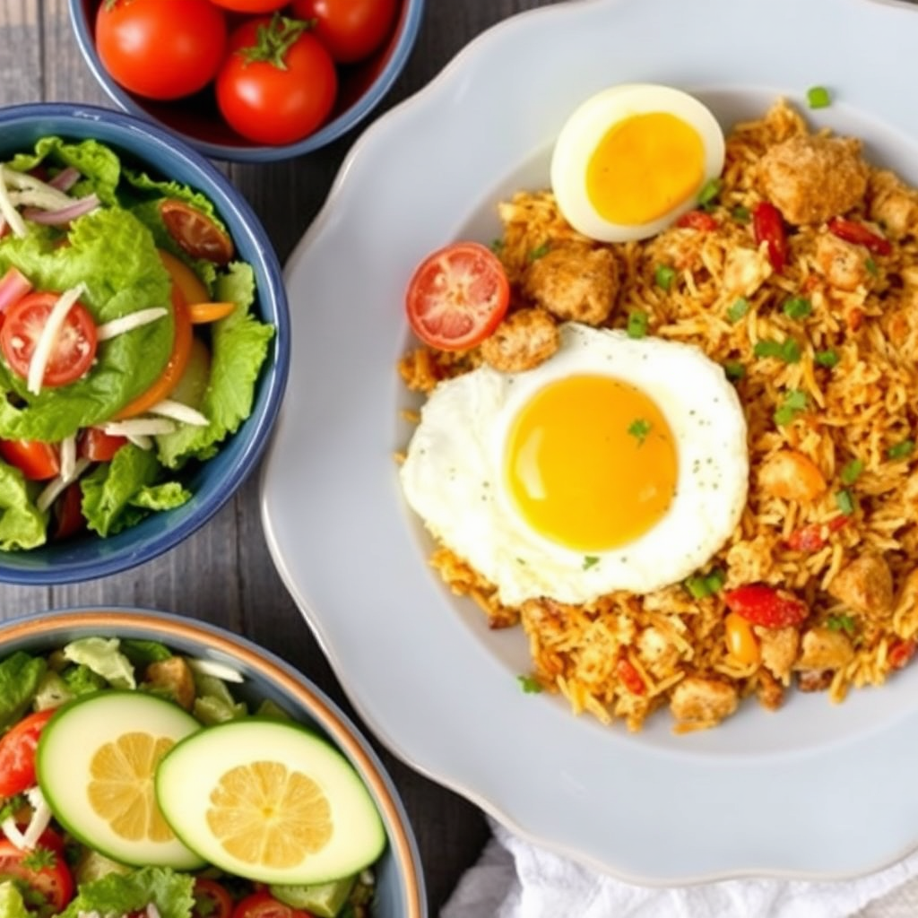 Chicken Biryani with Egg and Salad