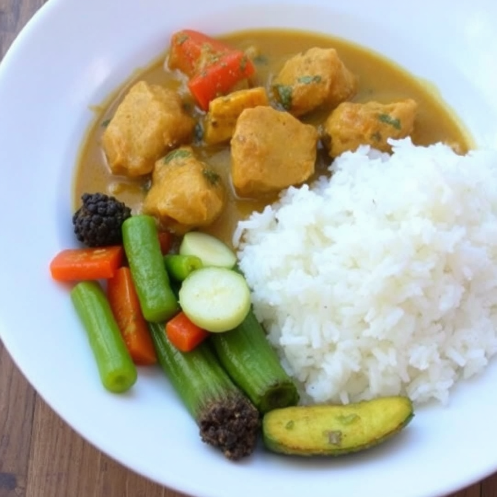 Chicken Curry with White Rice and Vegetables