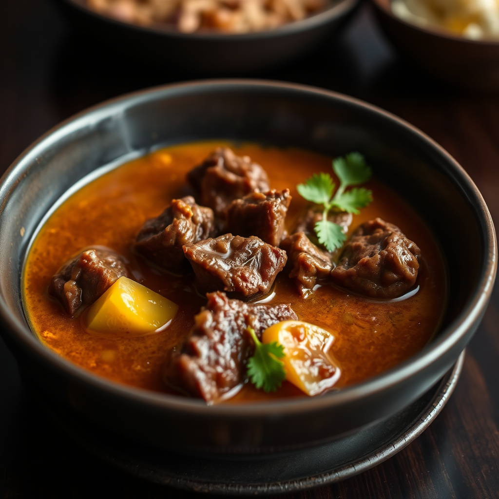 Dark duck meat curry with gravy