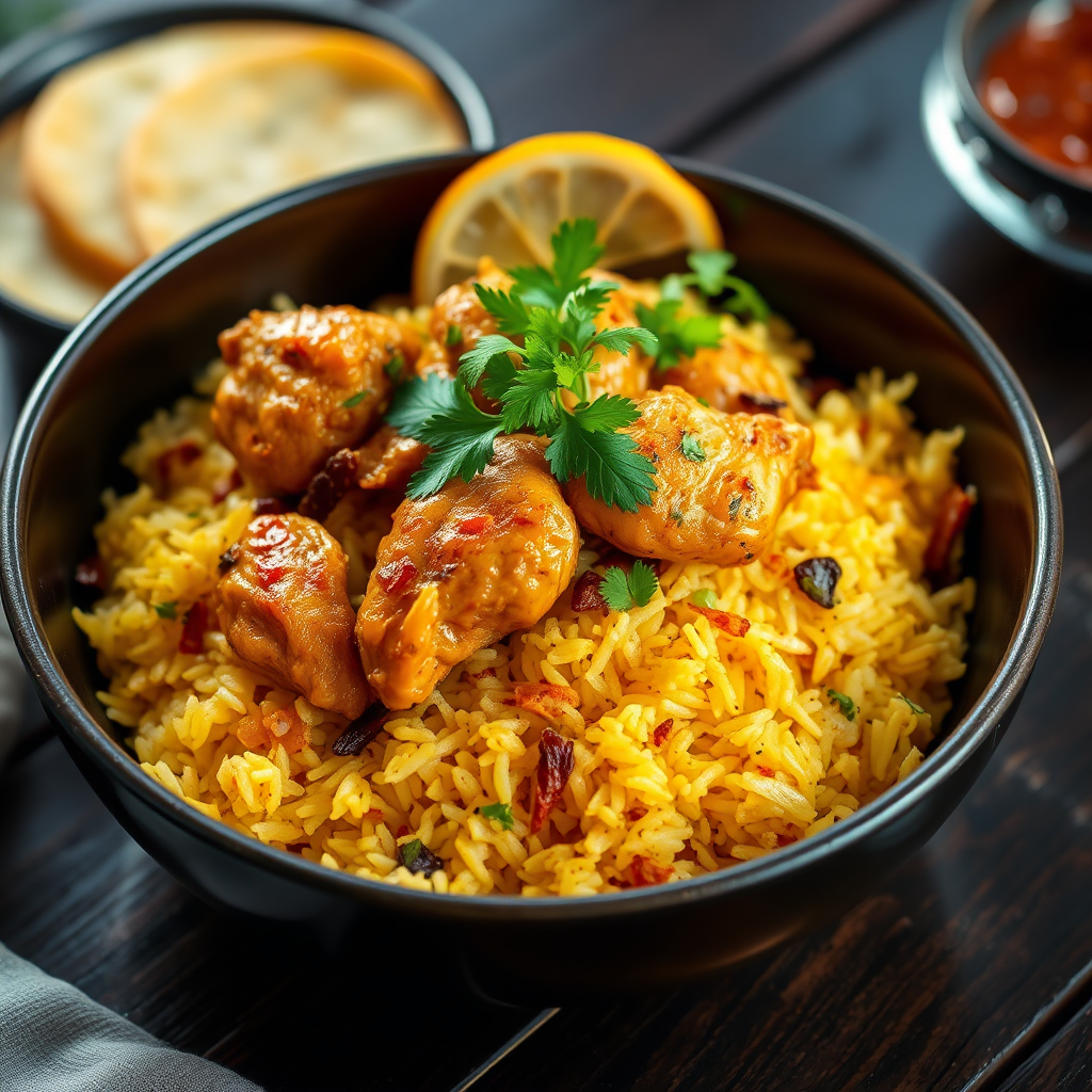 Chicken biryani with saffron rice