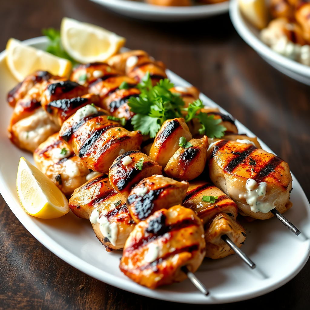 Grilled marinated chicken kebab pieces