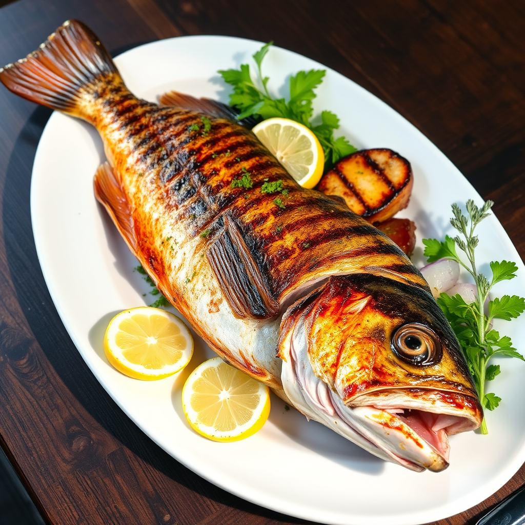Grilled Seabass fish with herbs