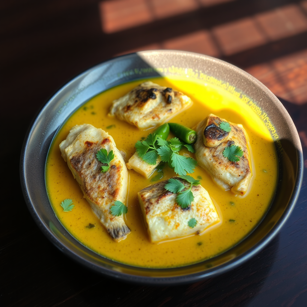 Fish cooked in yellow mustard sauce