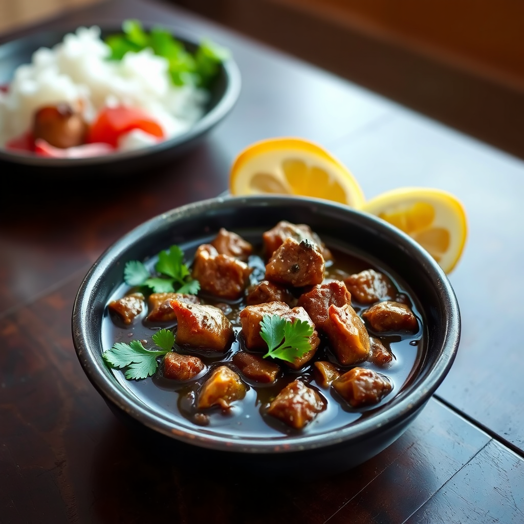Pigeon meat curry in a bowl