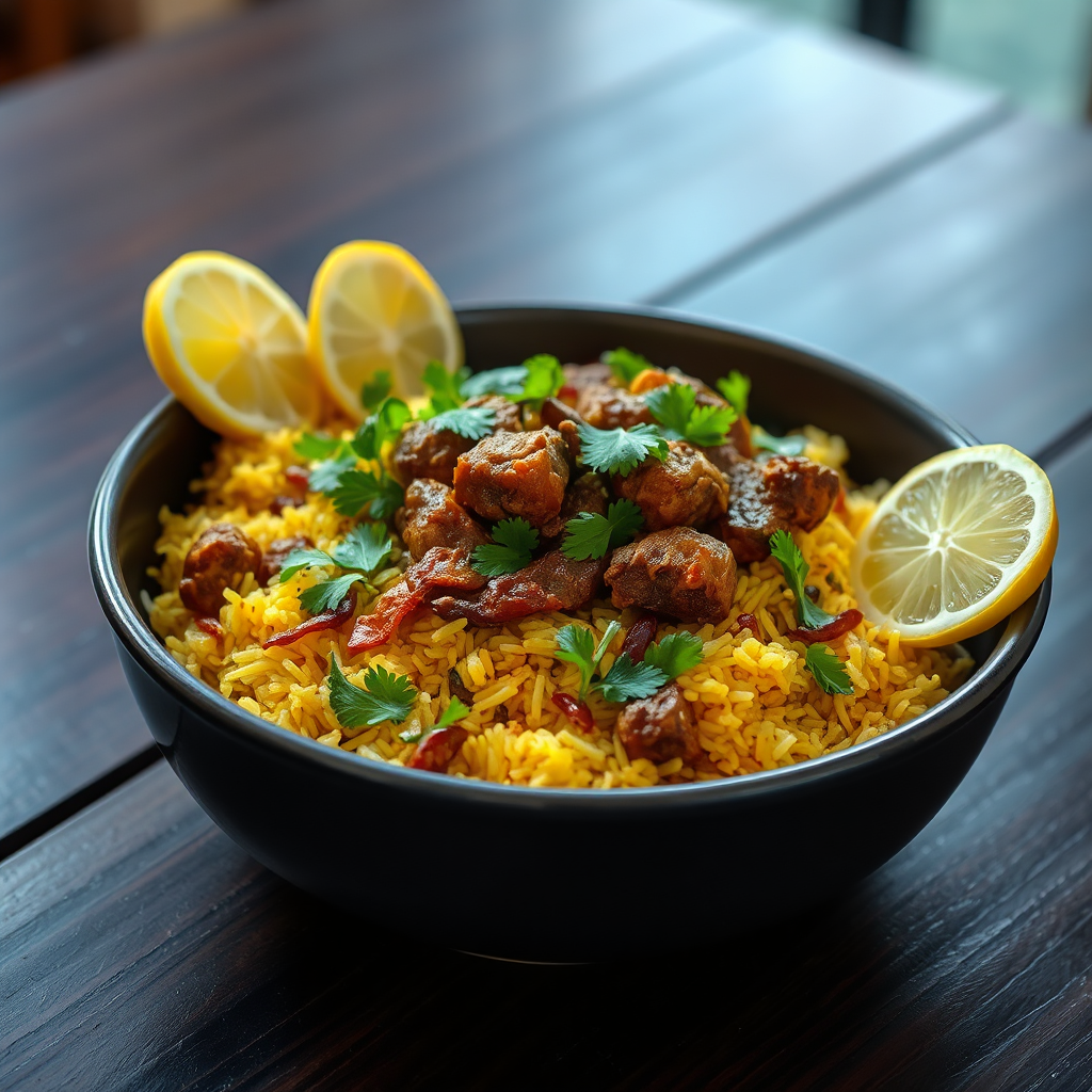 Mutton biryani with whole spices