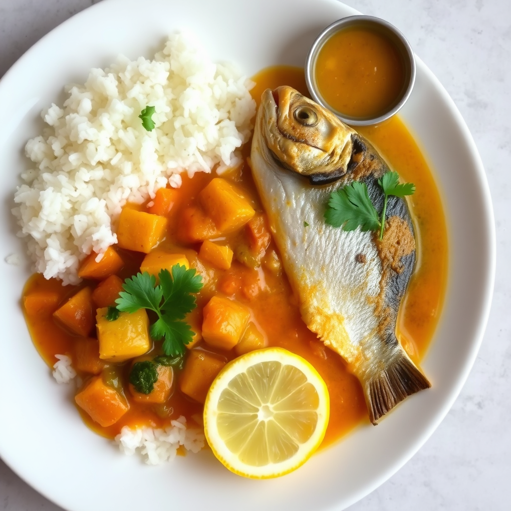 Rui Fish White Rice with Dal