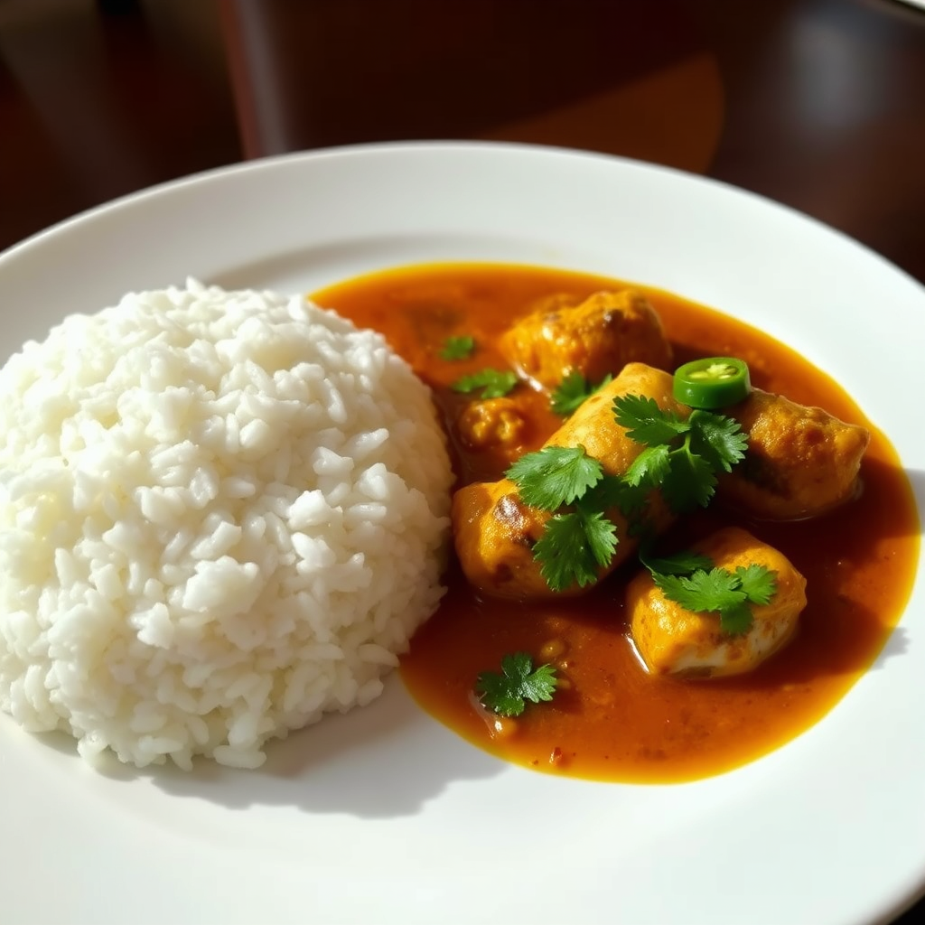 White rice with Baing fish curry