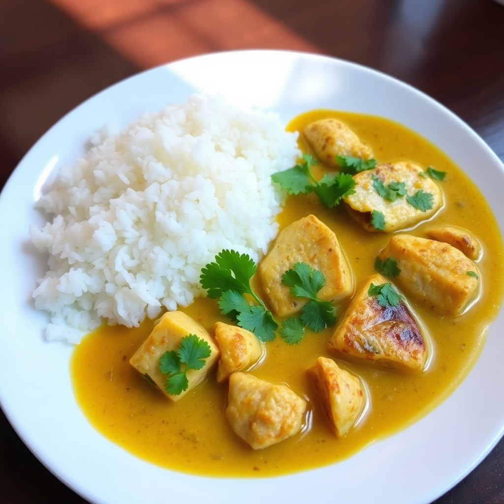 White rice with Sharputhi fish curry