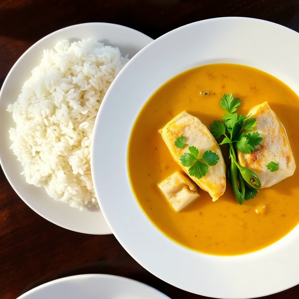 White rice with Batashi fish curry