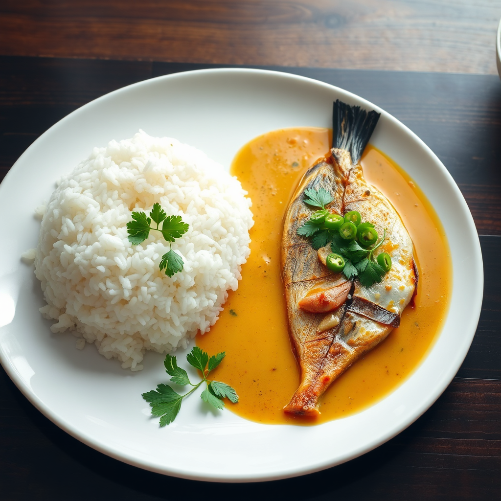 White rice with Rui fish curry
