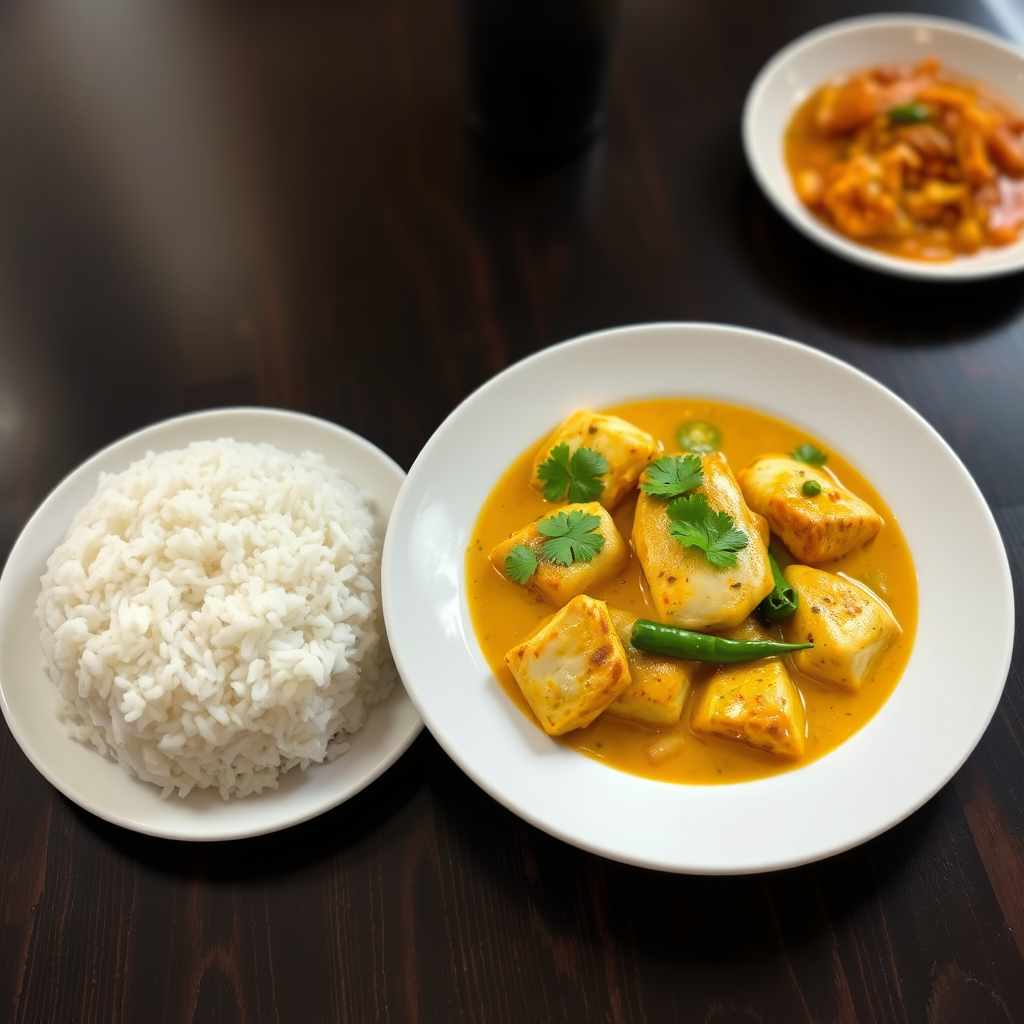 White rice with Rupchanda fish curry