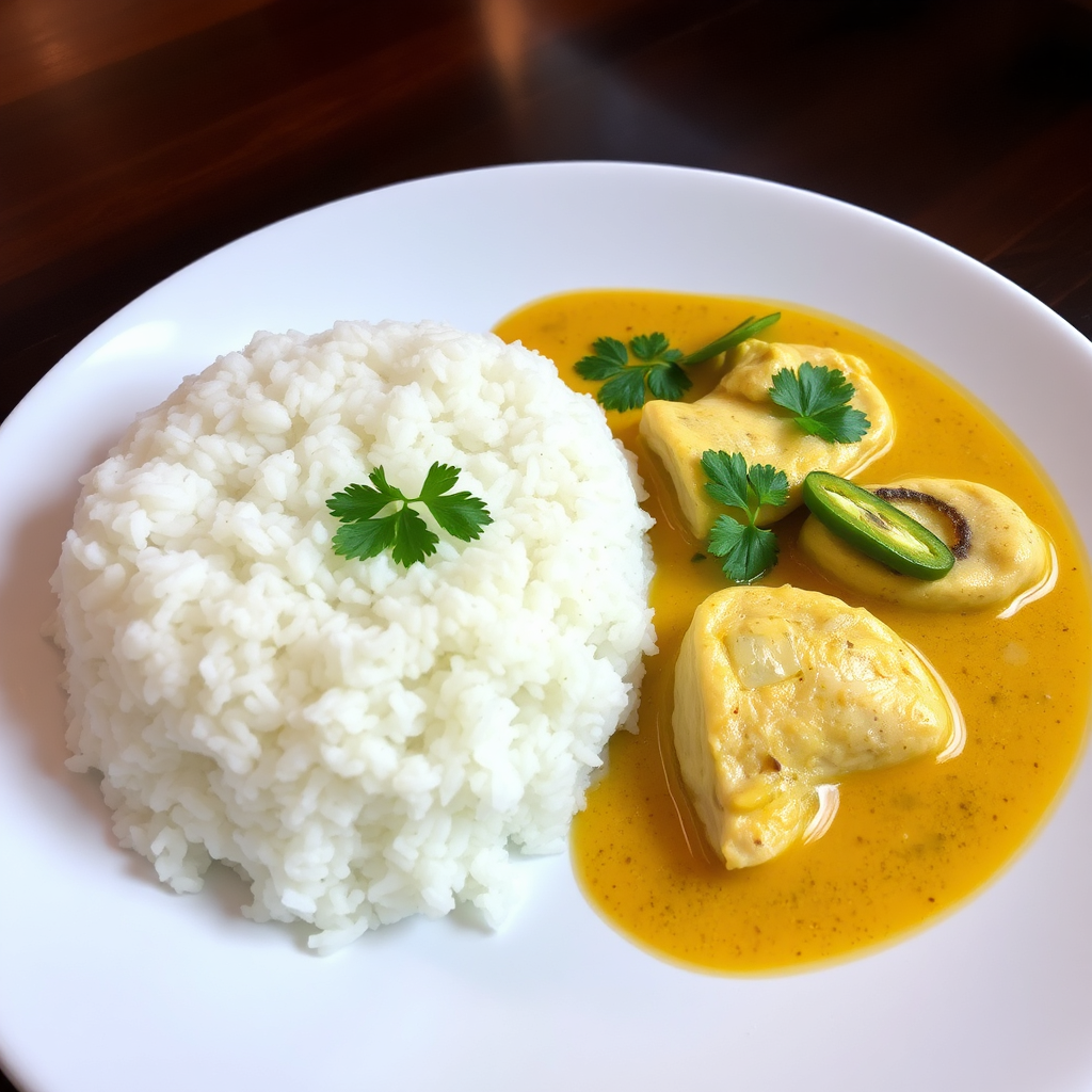 White rice with Laita fish curry