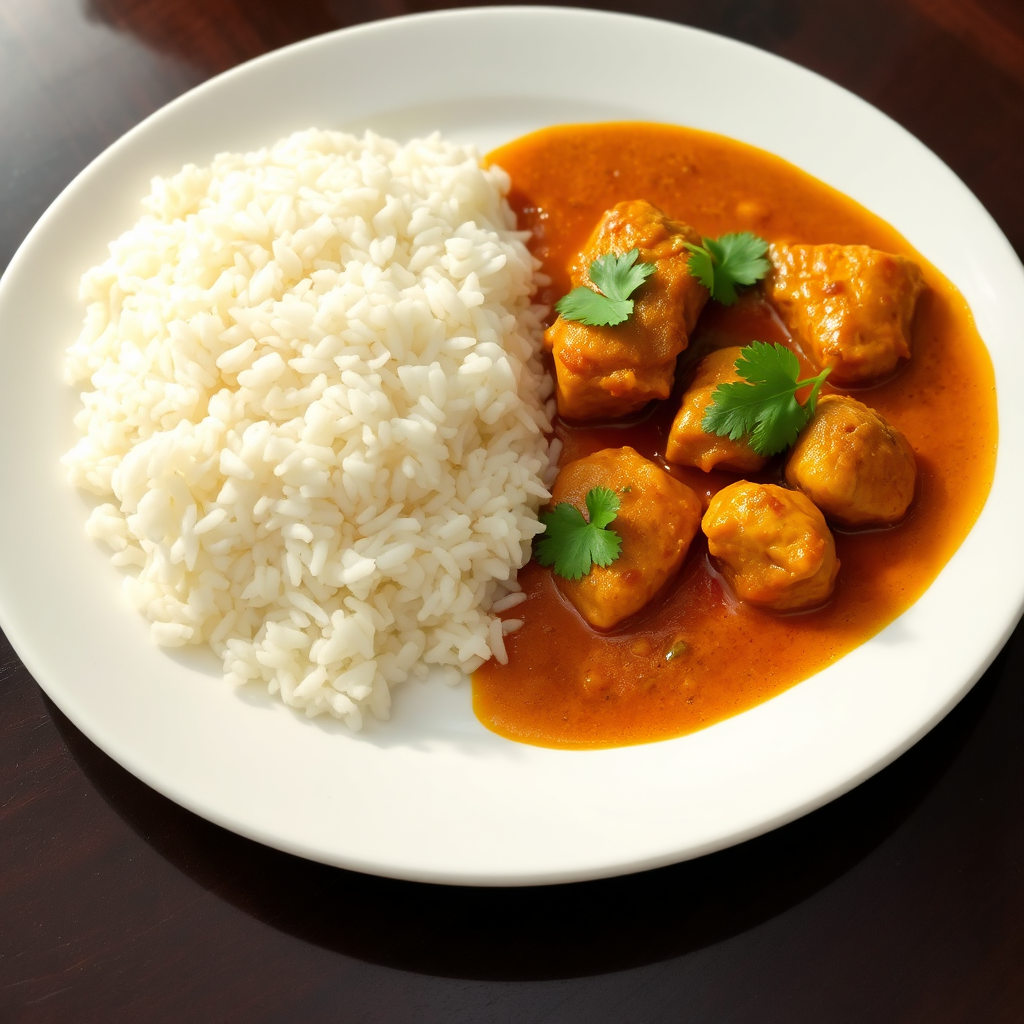 White rice with Churi fish curry