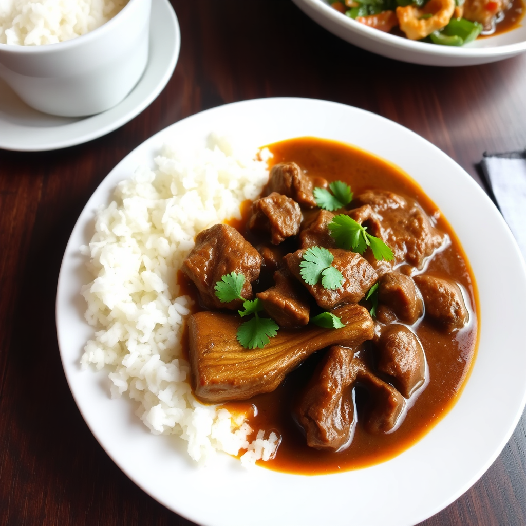 White rice with beef bone marrow curry