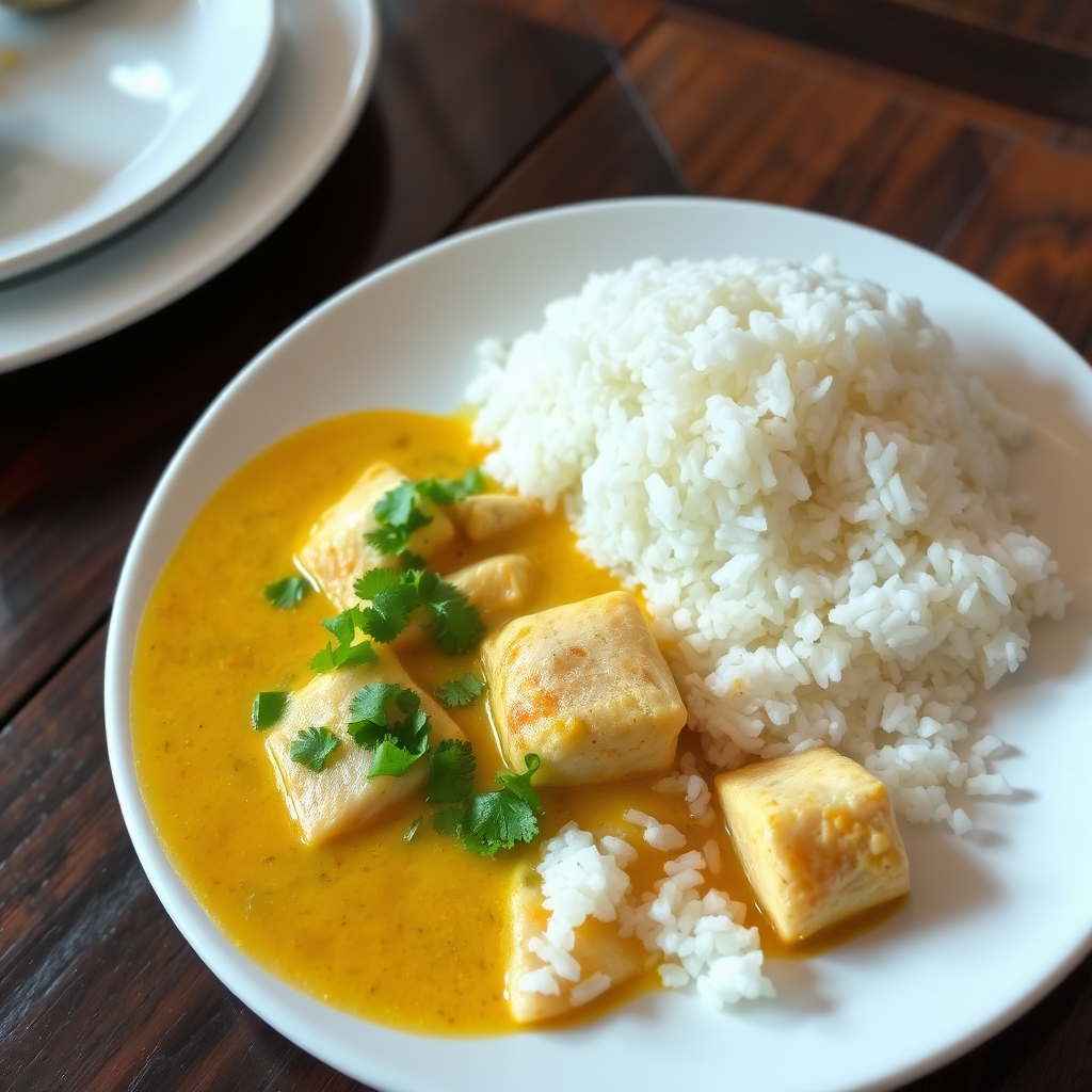 White rice with Pangas fish curry