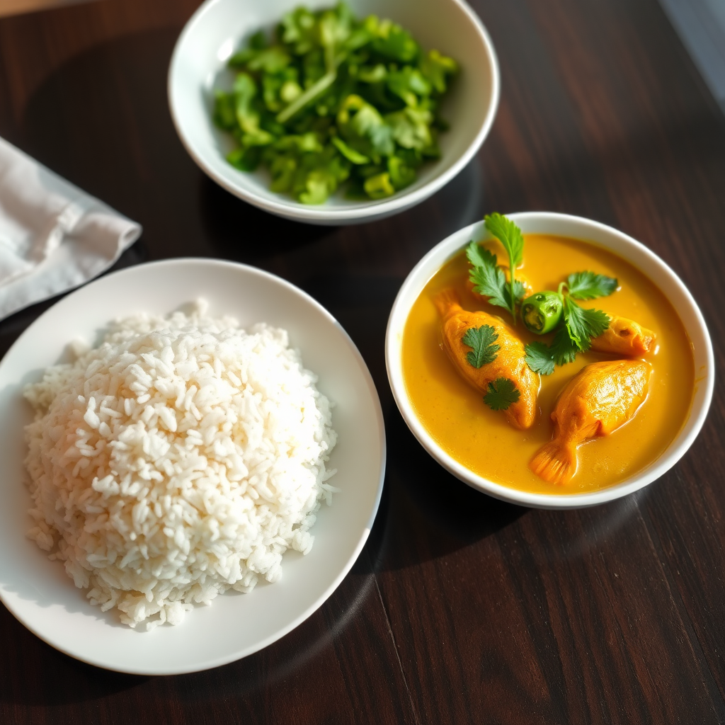 White rice with Tengra fish curry