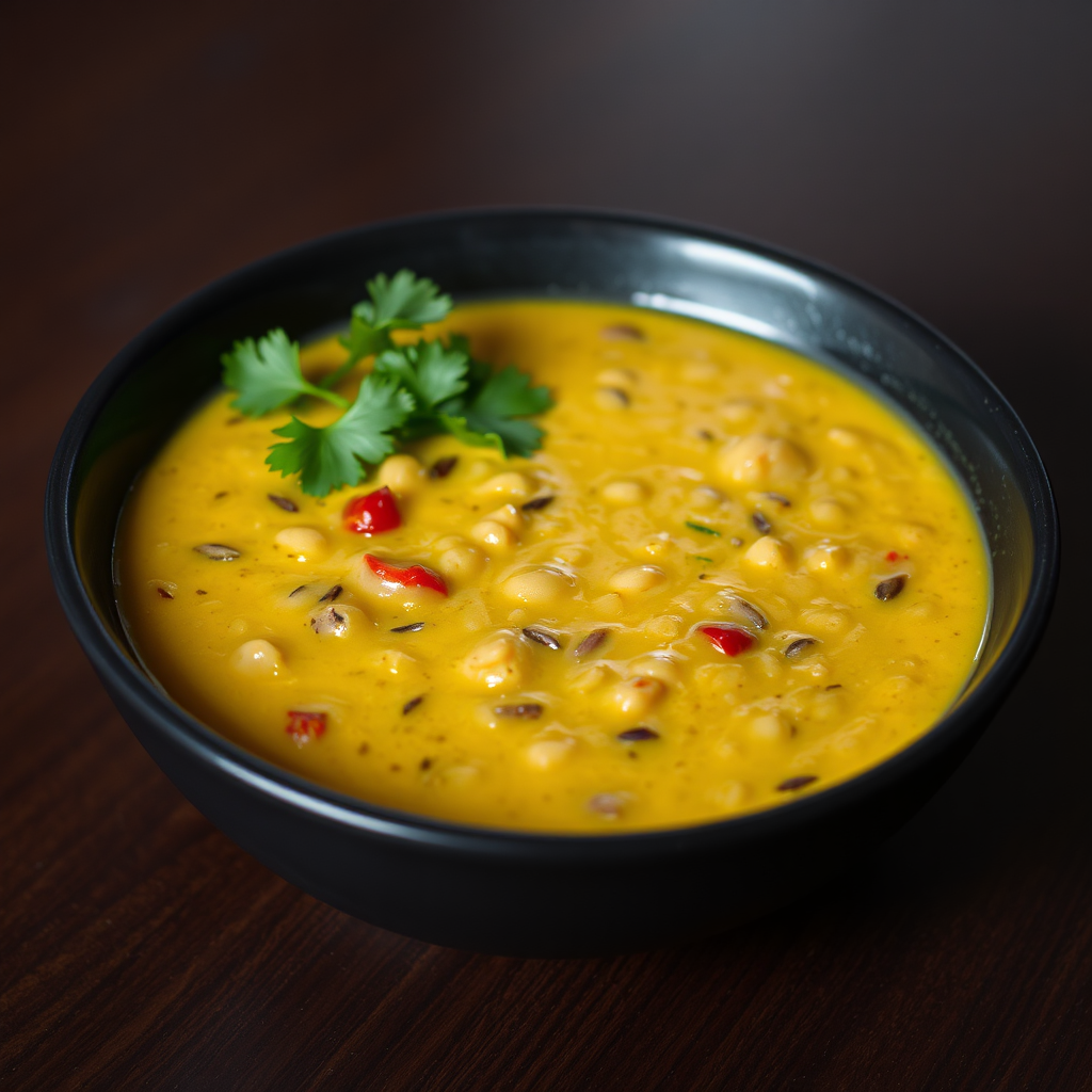 Yellow lentil soup in a bowl
