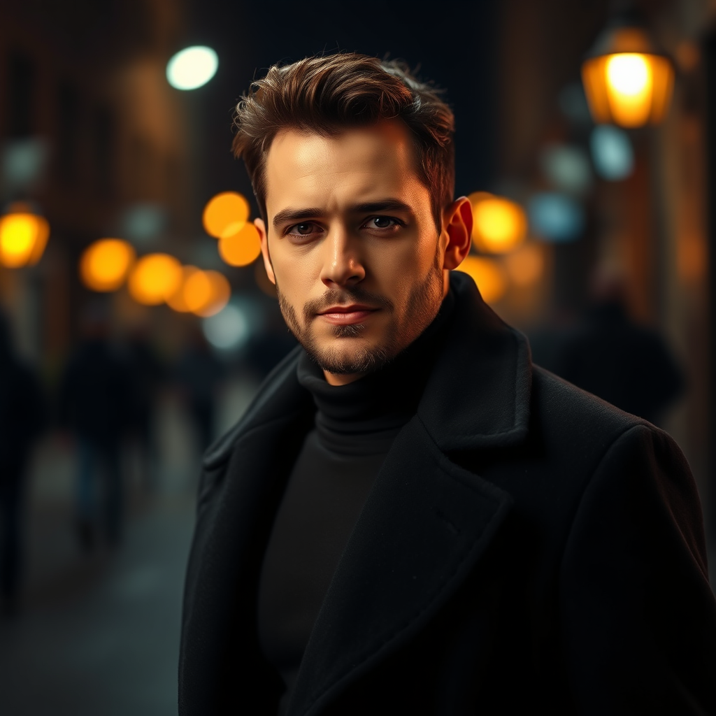 Julien Noir portrait in a moody night street