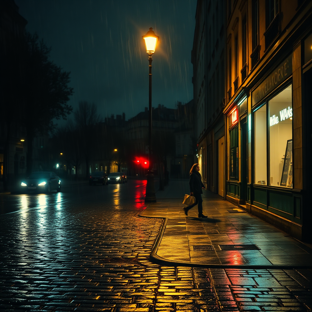 Parisian street at night