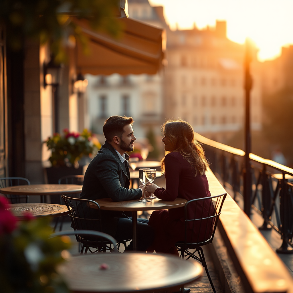 Terrasse romantique à Paris au coucher du soleil