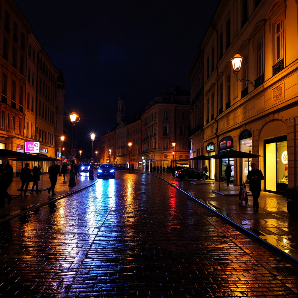 Ambiance nocturne Lyon pluvieuse